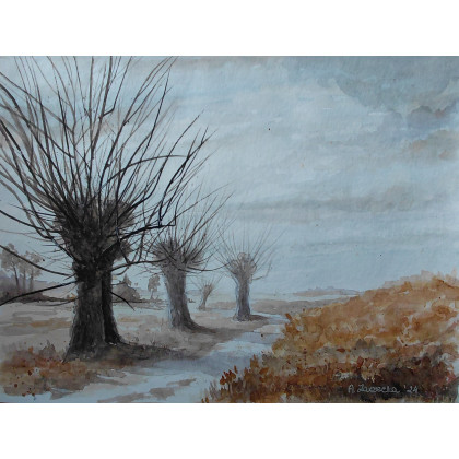 Polskie Drogi - wierzby, Agnieszka Zarzecka, obrazy akwarela