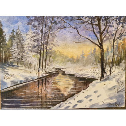 ZIMOWY PEJZAŻ, Tomasz Woźniak, obrazy akwarela