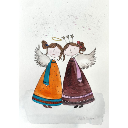 Beata Rudecka - obrazy akwarela - Akwarela Akwarelka Obraz pt: Świąteczny Duet foto #1