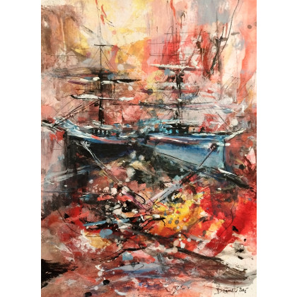 Dariusz Grajek - obrazy tech. mieszana - Port o zachodzie słońca... foto #1