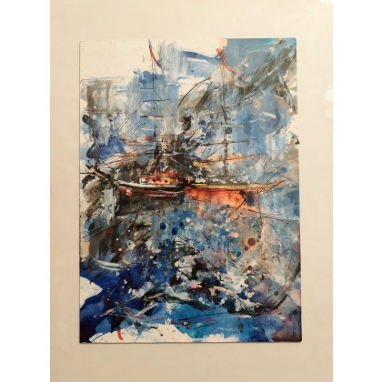 Port na Costa Brava...., Dariusz Grajek, obrazy tech. mieszana