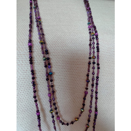 unikatart - korale,naszyjniki - Naszyjnik Kaskadowy Potrójny Perły Kryształki Korale Fioletowe foto #1