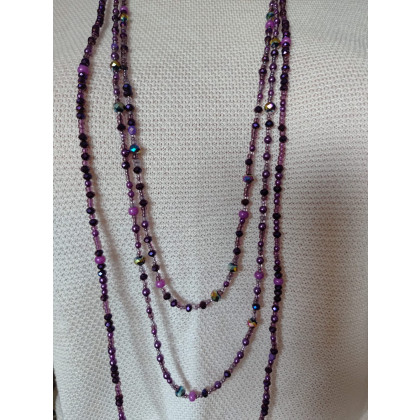 unikatart - korale,naszyjniki - Naszyjnik Kaskadowy Potrójny Perły Kryształki Korale Fioletowe foto #2