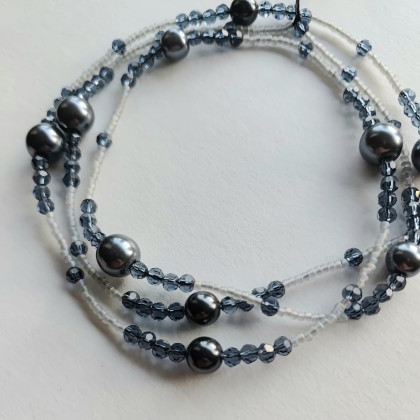 Naszyjnik Korale Perłowe Długi Sznur Pereł Szare Grafitowe, unikatart, korale,naszyjniki