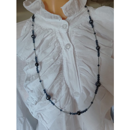 unikatart - korale,naszyjniki - Naszyjnik Korale Perłowe Długi Sznur Pereł Szare Grafitowe foto #1