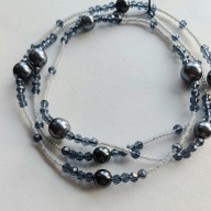 Naszyjnik Korale Perłowe Długi Sznur Pereł Szare Grafitowe