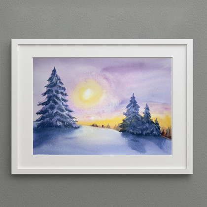 Akwarela A4 Mroźny poranek, Yunona Kucherevska, obrazy akwarela