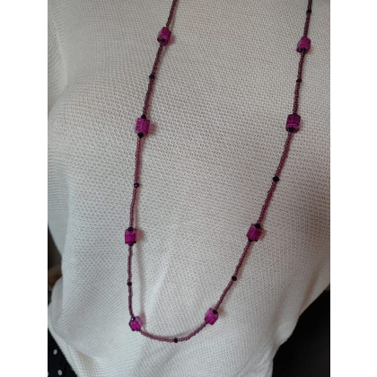 unikatart - korale,naszyjniki - Naszyjnik Długi Sznur Kostki Fioletowe Szkło Weneckie foto #2