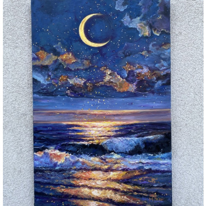 Gwiaździsta noc nad morzem., Myroslava Burlaka, obrazy olejne