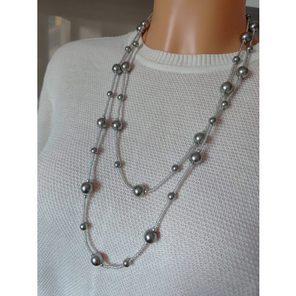 unikatart - korale,naszyjniki - Naszyjnik Korale Perłowe Długi Sznur Pereł Szare Perły foto #1