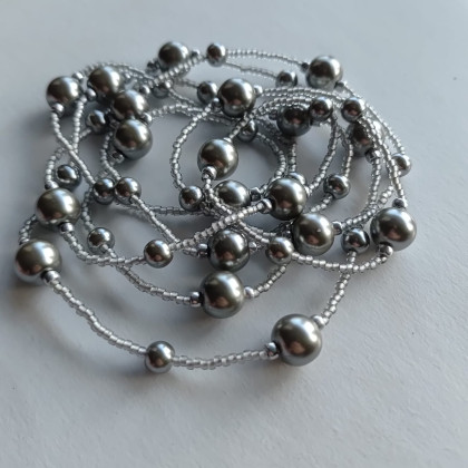 unikatart - korale,naszyjniki - Naszyjnik Korale Perłowe Długi Sznur Pereł Szare Perły foto #2