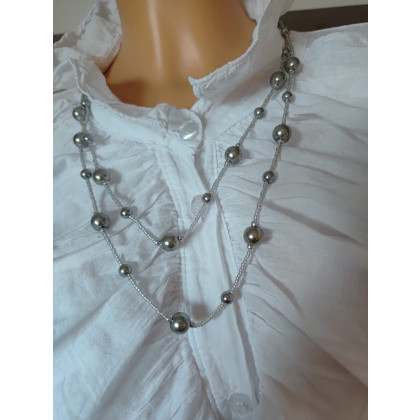 unikatart - korale,naszyjniki - Naszyjnik Korale Perłowe Długi Sznur Pereł Szare Perły foto #3