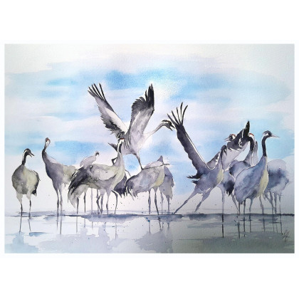 Żurawie - akwarela, Magdalena Malik, obrazy akwarela