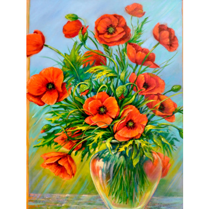 Izabela Krzyszkowska  - obrazy olejne - MAKI W SZKLANYM WAZONIE 50x70cm foto #1