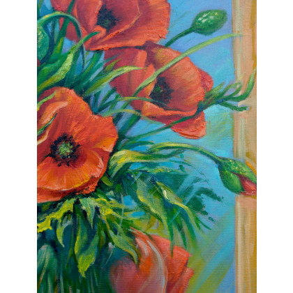Izabela Krzyszkowska  - obrazy olejne - MAKI W SZKLANYM WAZONIE 50x70cm foto #2