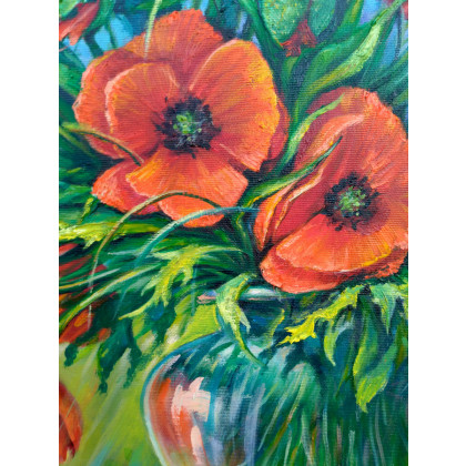 Izabela Krzyszkowska  - obrazy olejne - MAKI W SZKLANYM WAZONIE 50x70cm foto #3