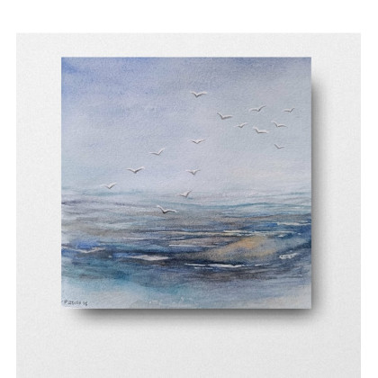 Morze -  akwarela formatu 20/20 cm, Paulina Lebida, obrazy akwarela