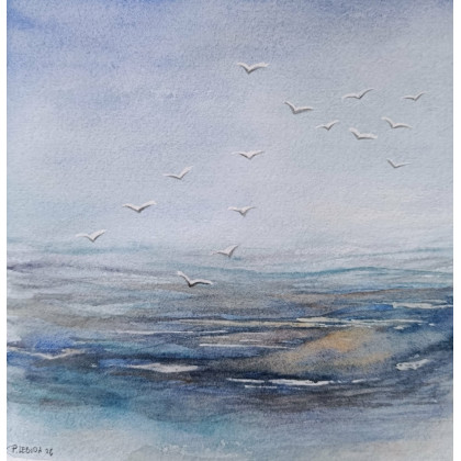 Paulina Lebida - obrazy akwarela - Morze -  akwarela formatu 20/20 cm foto #1