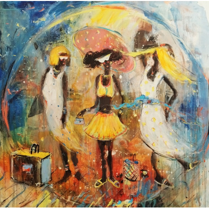 Wczasowiczki...., Dariusz Grajek, olej + akryl