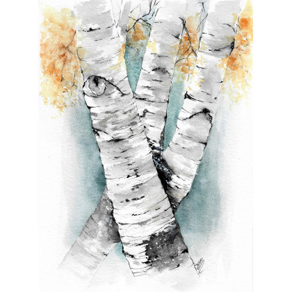 Brzozy - akwarela, Magdalena Malik, obrazy akwarela