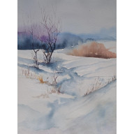 AKWARELOWY PEJZAŻ ZIMOWY