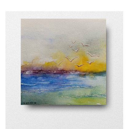 Morze -  akwarela formatu 15/15 cm, Paulina Lebida, obrazy akwarela