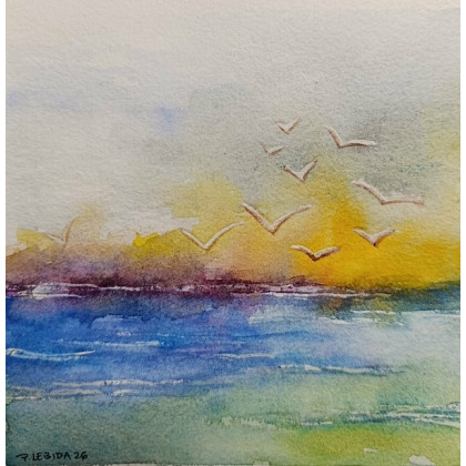 Paulina Lebida - obrazy akwarela - Morze -  akwarela formatu 15/15 cm foto #1