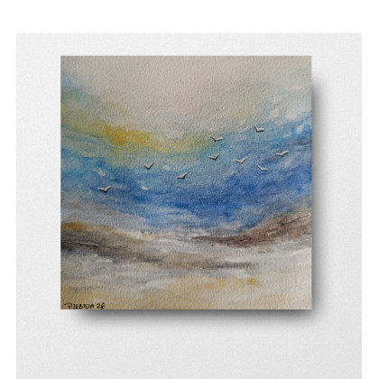 Morze -  akwarela formatu 15/15 cm, Paulina Lebida, obrazy akwarela