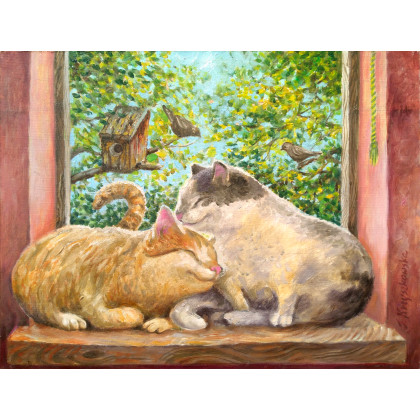 ZAKOCHANE KOTKI - koty, kotek obraz olejny, Izabela Krzyszkowska , obrazy olejne