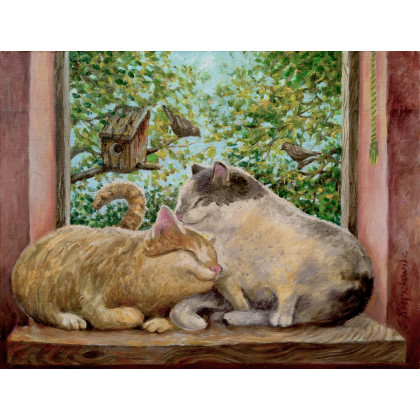 Izabela Krzyszkowska - obrazy olejne - ZAKOCHANE KOTKI - koty, kotek obraz olejny foto #1