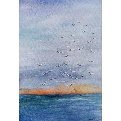 Paulina Lebida - obrazy akwarela - Morze-  akwarela formatu A5 foto #1