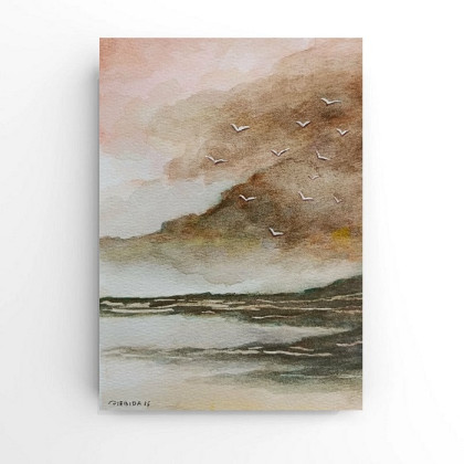 Morze-  akwarela formatu A5, Paulina Lebida, obrazy akwarela