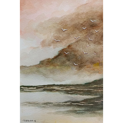 Paulina Lebida - obrazy akwarela - Morze-  akwarela formatu A5 foto #1