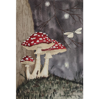 Akwarela Akwarelka Obraz pt: Muchomorki, Beata Rudecka, obrazy akwarela