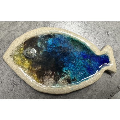 Ceramiczno - szklana rybka, Krystyna Nowak, rzeźby