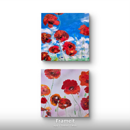 Ewa Mościszko - obrazy akryl - Maki kompozycja na plotnie 50x50x1 cm foto #1