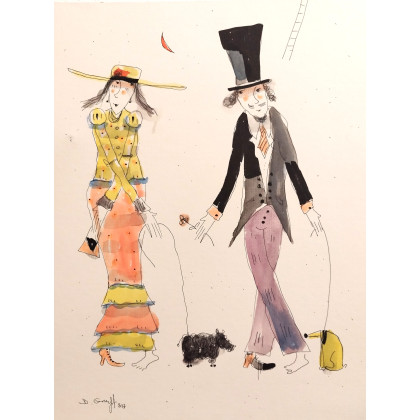 Dariusz Grajek - obrazy tech. mieszana - Państwo zakochani z pieskami... foto #1