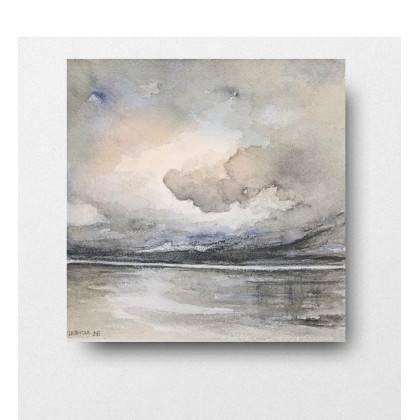 Pejzaż -  akwarela formatu 20/20 cm, Paulina Lebida, obrazy akwarela