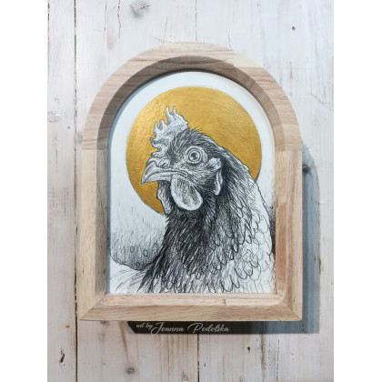 Matka Kurka od Podwórka rysunek w ramce, Joanna Podolska, rysunek ołówkiem
