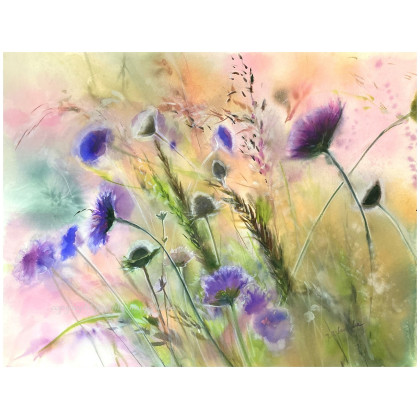 Dogonić lato -akwarela w oprawie 80 x 60, Joanna Magdalena, obrazy akwarela