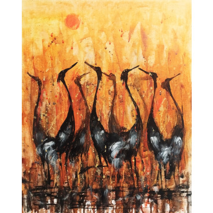 Ptaki nad Biebrzą...., Dariusz Grajek, olej + akryl