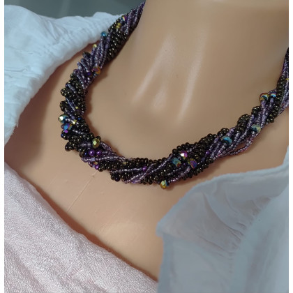 unikatart - korale,naszyjniki - Naszyjnik Korale Metalizowane Kryształki Fioletowe foto #4