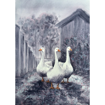 Krystyna Nowak - obrazy akwarela - Wielka ucieczka 2  (40x50 cm) foto #2