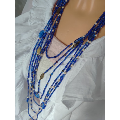 Naszyjnik Kaskadowy Długi Szafirowy Hematyt, unikatart, korale,naszyjniki