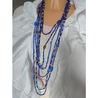 unikatart - korale,naszyjniki - Naszyjnik Kaskadowy Długi Szafirowy Hematyt foto #1