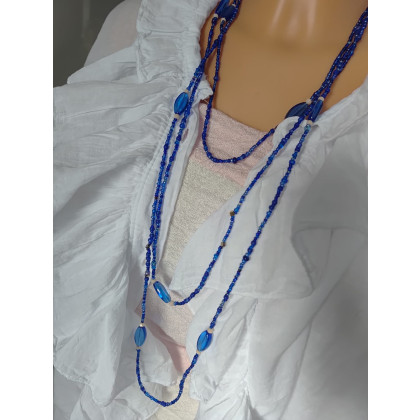 unikatart - korale,naszyjniki - Naszyjnik Kaskadowy Długi Szafirowy Hematyt foto #4