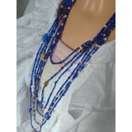 NASZYJNIK KASKADOWY DŁUGI SZAFIROWY HEMATYT