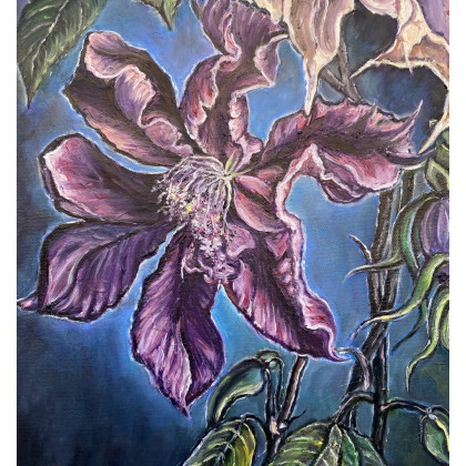 Myroslava Burlaka - obrazy olejne - Kwiaty powojnika w odcieniach indygo. foto #1