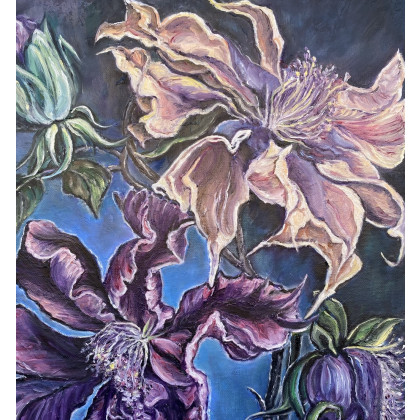 Myroslava Burlaka - obrazy olejne - Kwiaty powojnika w odcieniach indygo. foto #2