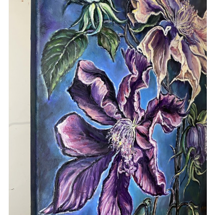 Myroslava Burlaka - obrazy olejne - Kwiaty powojnika w odcieniach indygo. foto #3